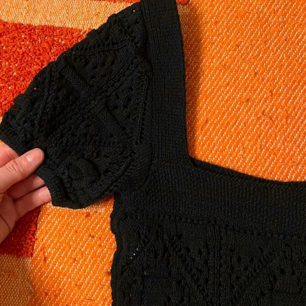 Zara Knitted Crop Top Beachy Summer Crochet Sleeved Blouse Black XS - Picture 5 of 5